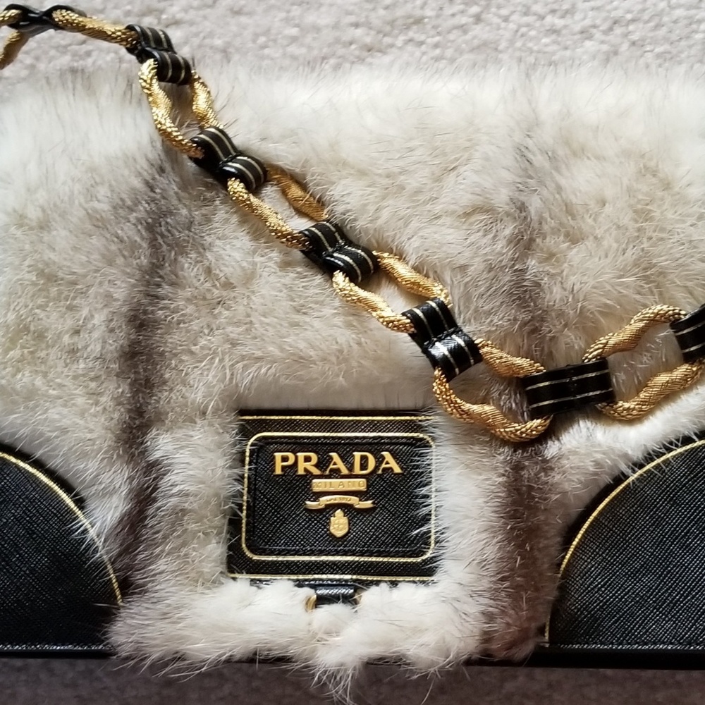 Prada white mink and leather bag